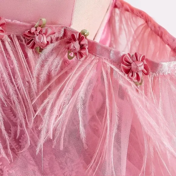 Luxury Pink Feather Lace Embroidered Dress 5046 - Picture 5 of 7